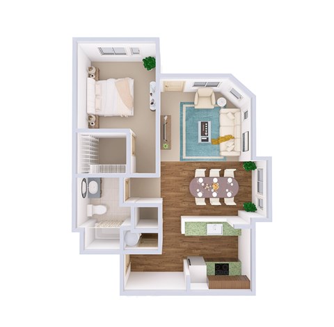 Floor plan for 1 bed, 1 bath, 873 sqft
